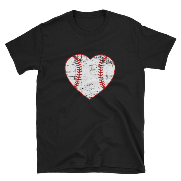 baseball heart Short-Sleeve Unisex T-Shirt Black Dark Heather 