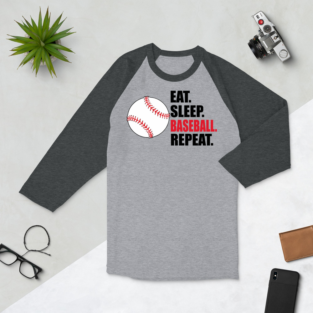 eat sleep baseball repeat 3/4 sleeve raglan shirt eat sleep baseball repeat 3/4 sleeve raglan shirt - Image 3