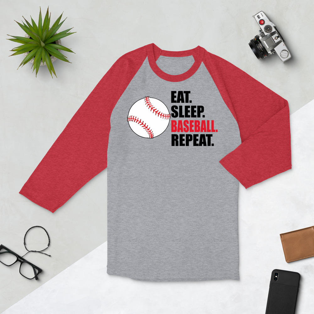 eat sleep baseball repeat 3/4 sleeve raglan shirt eat sleep baseball repeat 3/4 sleeve raglan shirt - Image 2