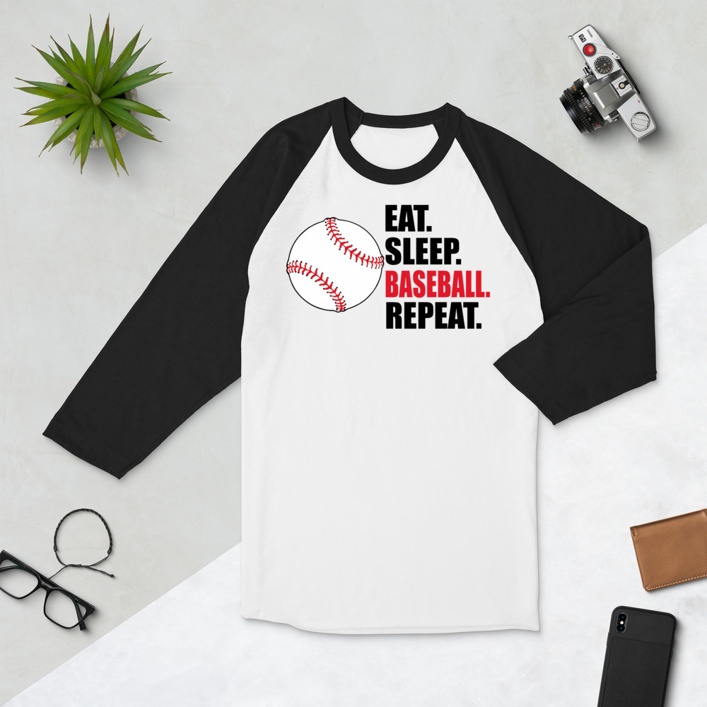eat sleep baseball repeat 3/4 sleeve raglan shirt eat sleep baseball repeat 3/4 sleeve raglan shirt - Image 4