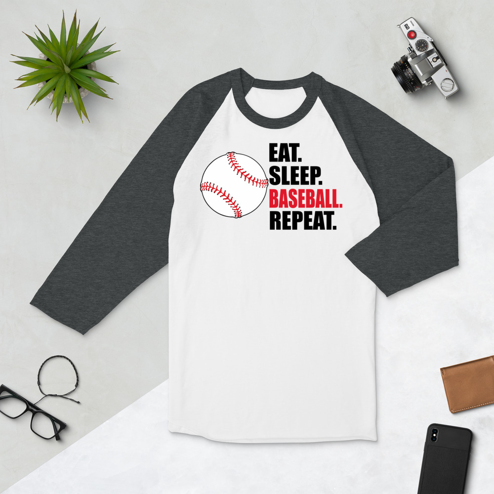eat sleep baseball repeat 3/4 sleeve raglan shirt eat sleep baseball repeat 3/4 sleeve raglan shirt - Image 6
