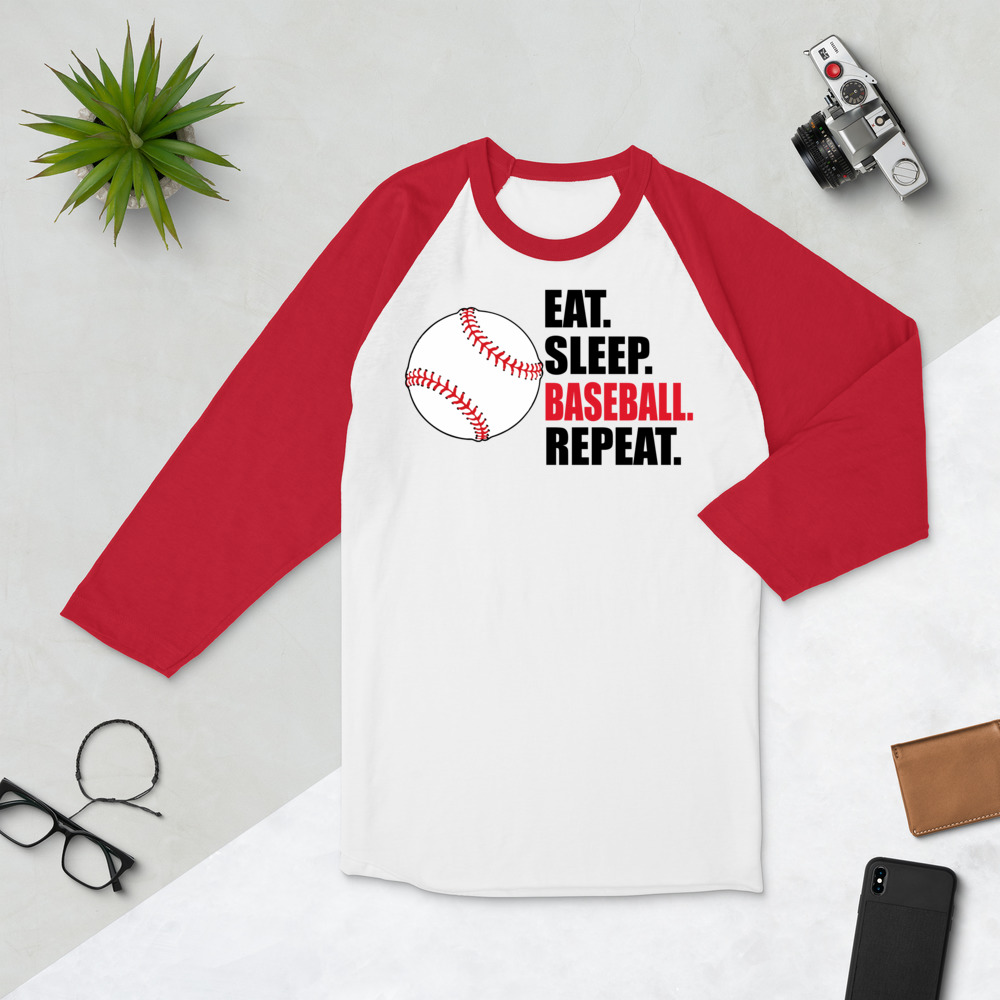 eat sleep baseball repeat 3/4 sleeve raglan shirt eat sleep baseball repeat 3/4 sleeve raglan shirt - Image 5