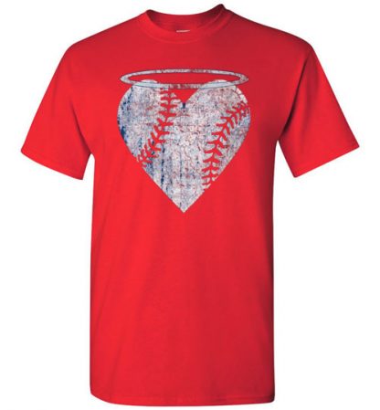 Womens Vintage Angel Baseball Heart with Halo red Gildan Short-Sleeve T-Shirt