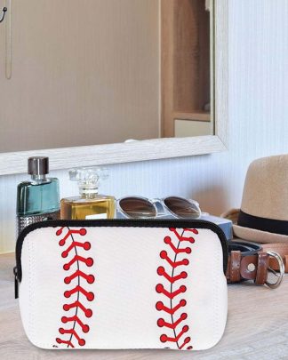 Imiss Baseball Lace Sport Reusable Insulated Lunch Bag Ball Red Line Cooler Tote Box with Front Pocket Zipper Closure for Woman
