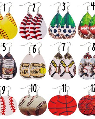 Fashion Leather Football Rugby Dangle Earrings for Women Sports Ball Fans Earrings Lightning Baseball Football Earrings Jewelry