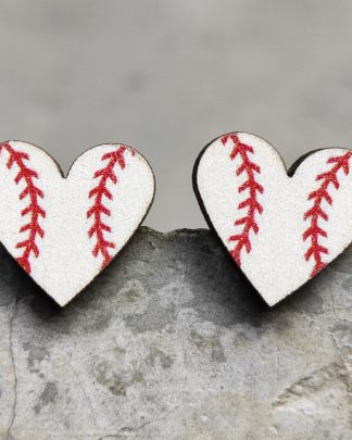 Funny Cute Heart  Wooden Stud Earrings for Women Fashion Cool Baseball Girl Earring Accessories