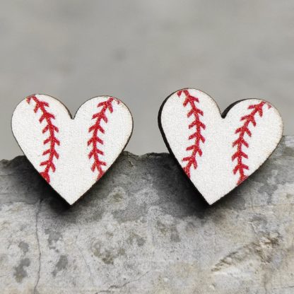 Heart Wooden Stud Earrings for Women Fashion Cool Baseball Girl Earring Accessories