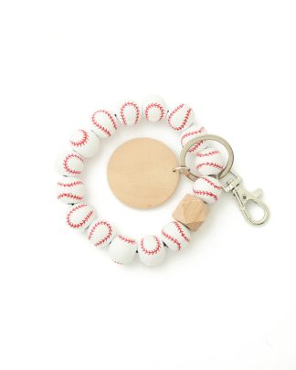 Baseball Softball Beads Bracelets Bangle KEYCHAIN Monogram Wood Disc Women Bag Accessories Gift Sproty Style