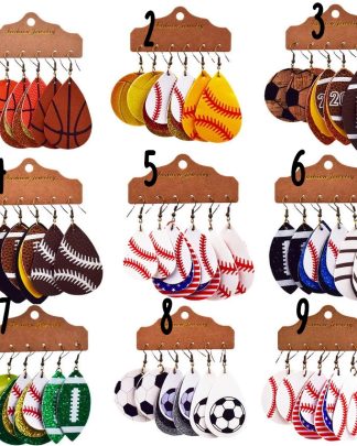 3 Pairs Vegan Leather Baseball Earrings for Women Sport PU Leather Round Basketball Soccer Football Earrings Jewelry