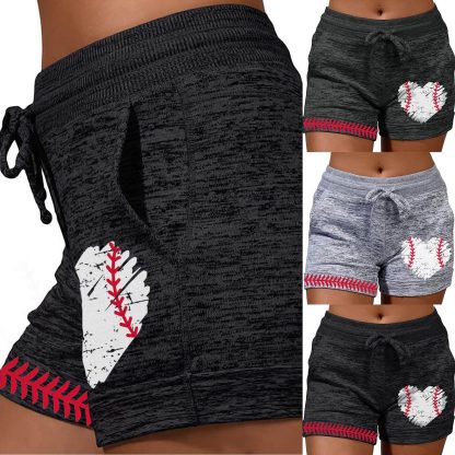 Casual Shorts Women High Waist Baseball Love Print Drawstring Quick Dry Elastic Sports Shorts Gym Quick Dry Women’s Clothing