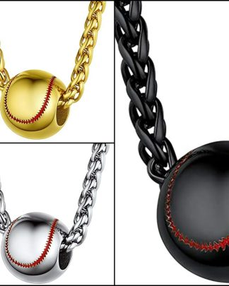 Fashion Baseball Pendant Necklaces for Boys Men Round Hollow Dangle Chain Necklace Sports Jewelry Gifts