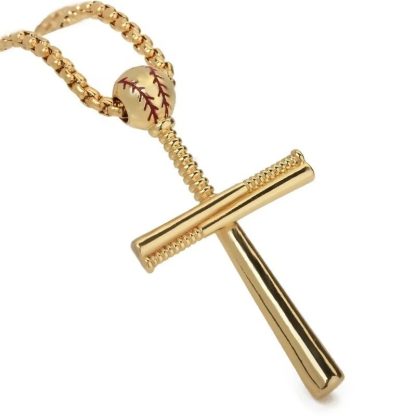 New Metal Gold-Plated Sports Baseball Bat Religious Cross Pendant Necklace For Men and Women’s Necklaces Sliding Metal Necklace