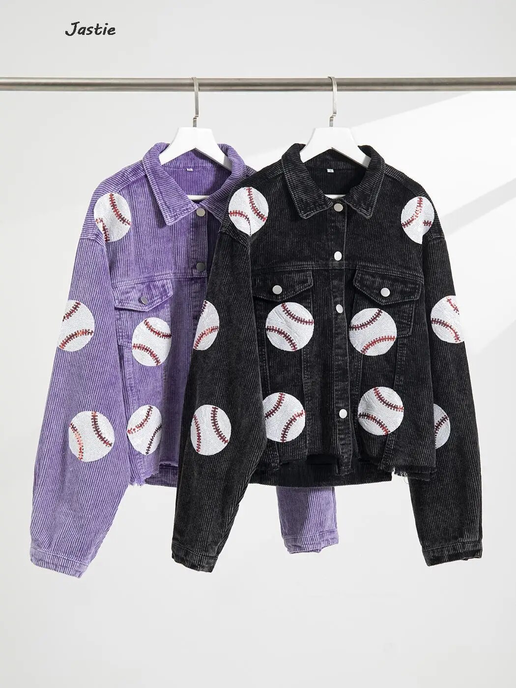 2024 New Distressed Corduroy Jacket Women’s Baseball Sequin Lapel Long Sleeve Autumn And Winter Jacket Tops For Outerwear 2024 New Distressed Corduroy Jacket Women's Baseball Sequin Lapel Long Sleeve Autumn And Winter Jacket Tops For Outerwear